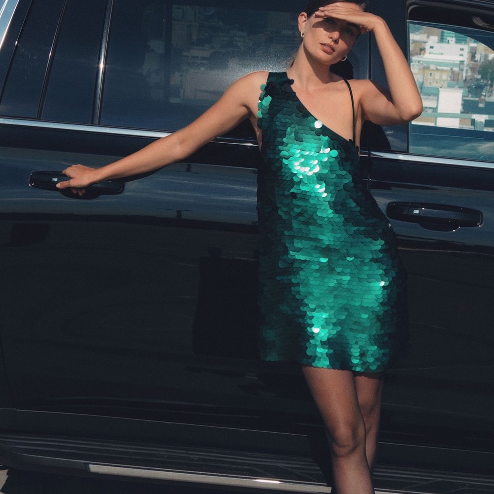 Maeve Teal sequins dress